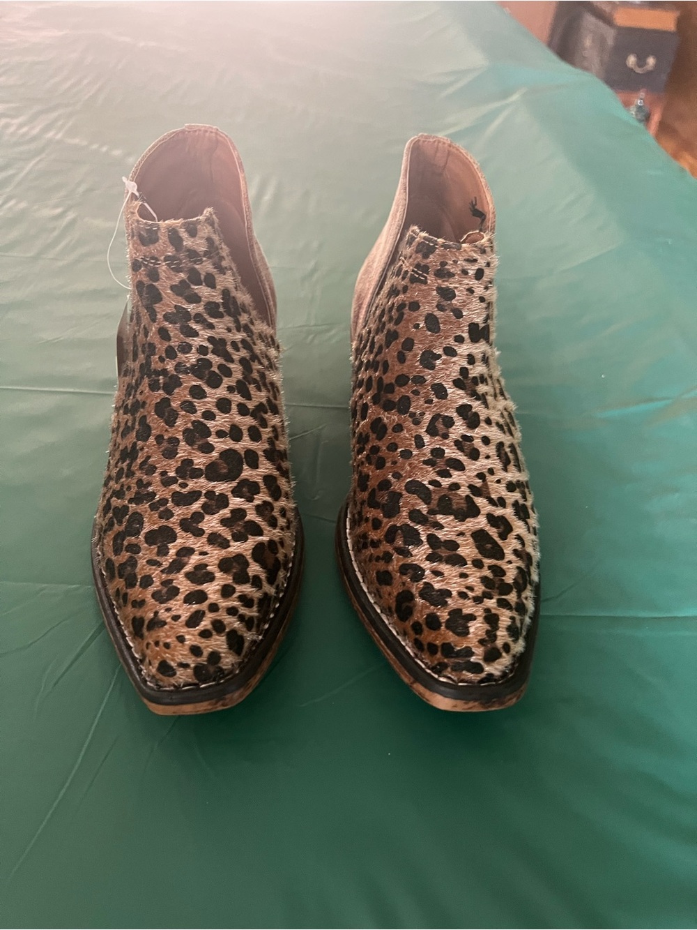 Roper Leopard Print Ankle Boots - Brown/Cream Spot Pony Hair